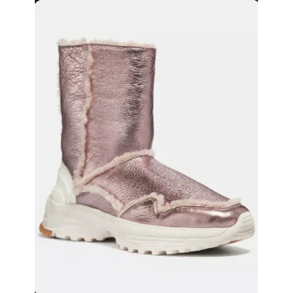 Coach Portia Winter Boots Shearling Metallic Pink Women's Sz 10 B G3328 - Picture 1 of 9